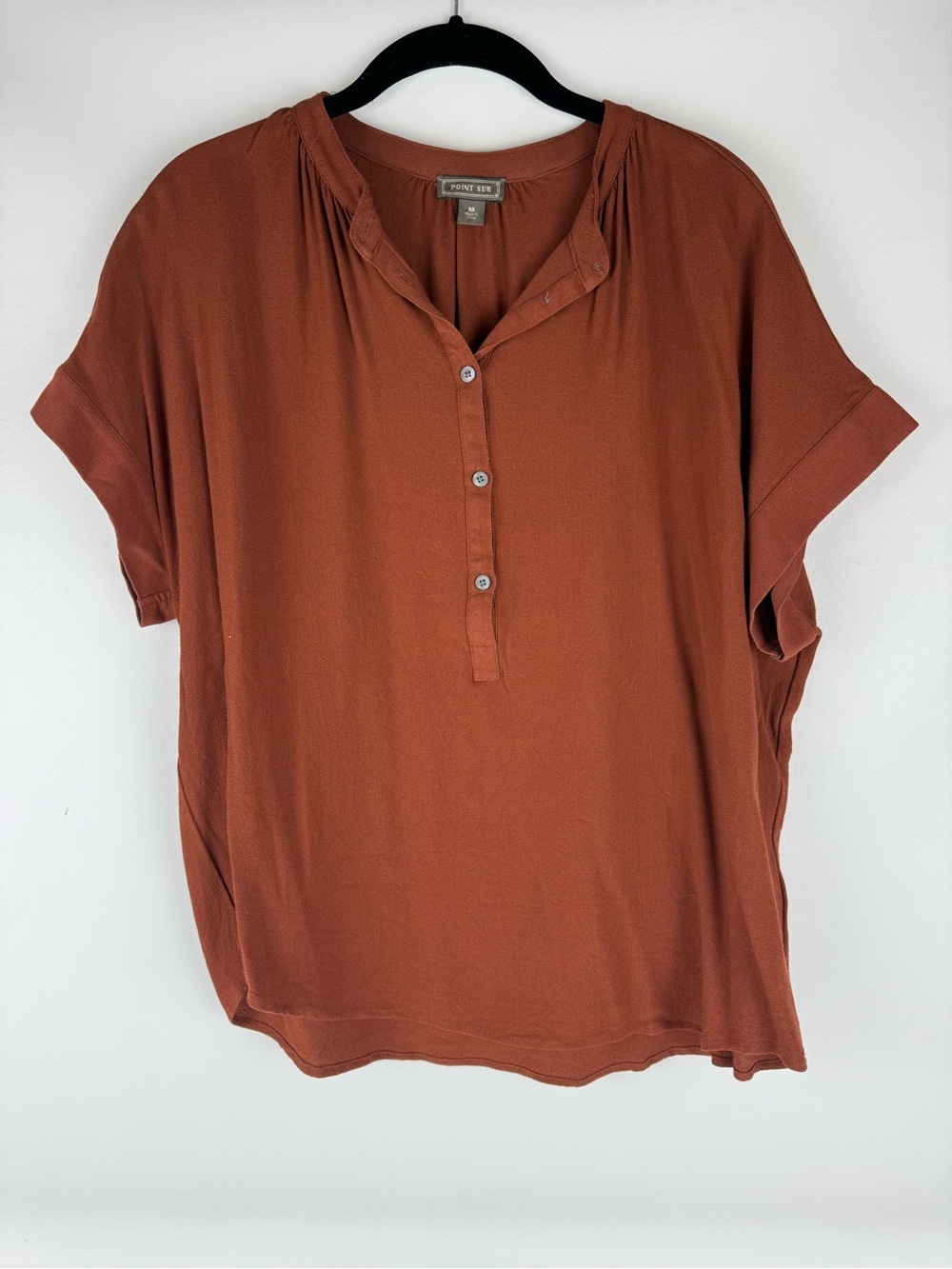 J.Crew Point Sur Henley Blouse M Rust Orange Short Sleeve Button Top